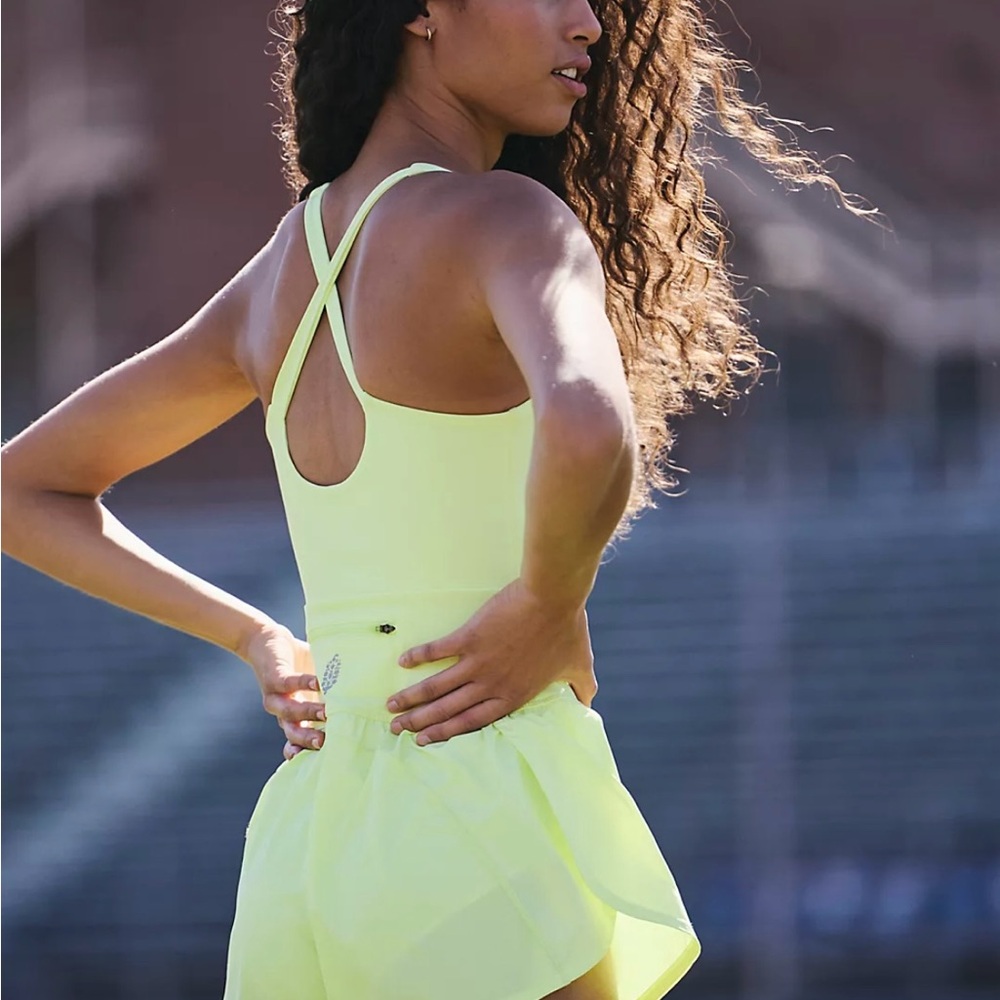 NWT FP Movement Righteous Runsie One Piece Romper in Neon Yellow M